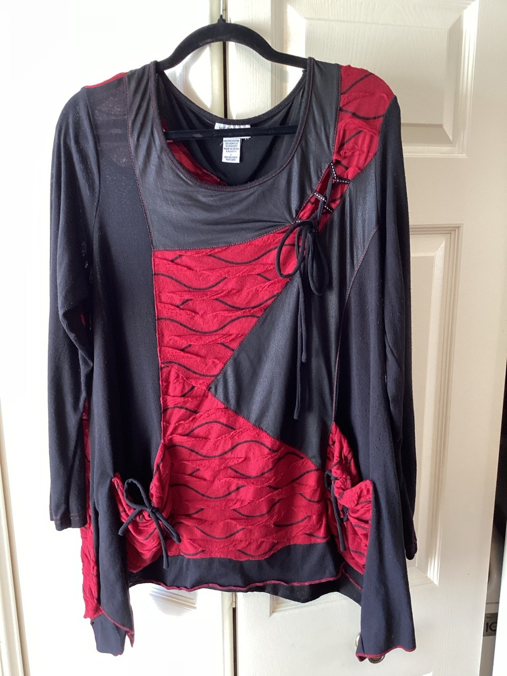 WOMAN Within Black & Red Patchwork Long Sleeve Top
